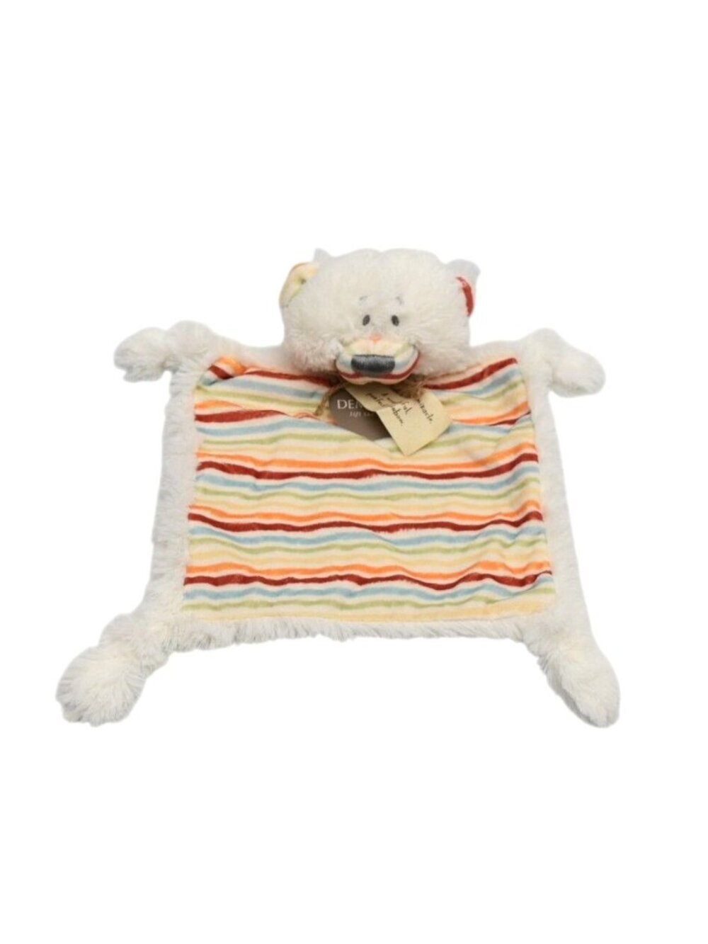 Demdaco Baby Lovey Plush White Bear Blanket With Striped Front 12"